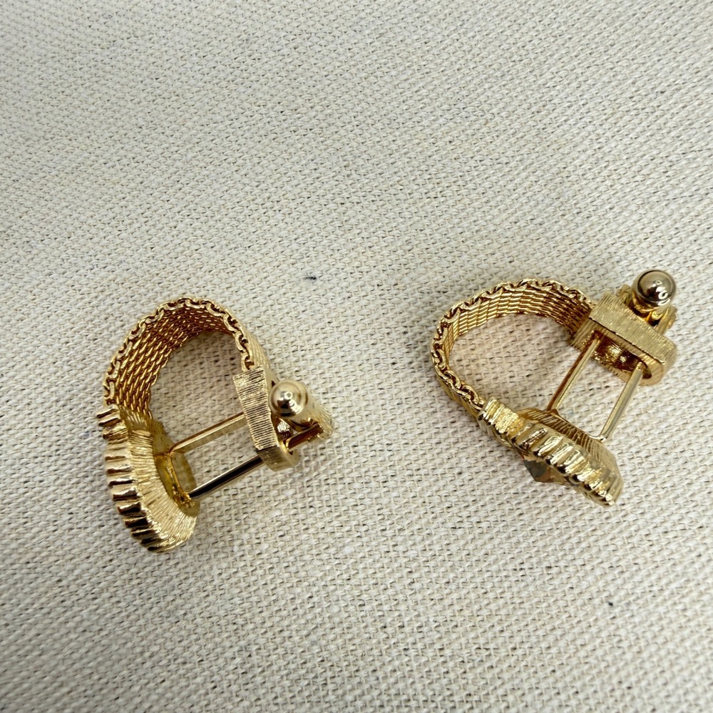 Vintage Swank Mesh Wrap Cufflinks Amber Crystal Rivoli Stone MCM Gold Tone - Picture 6 of 10